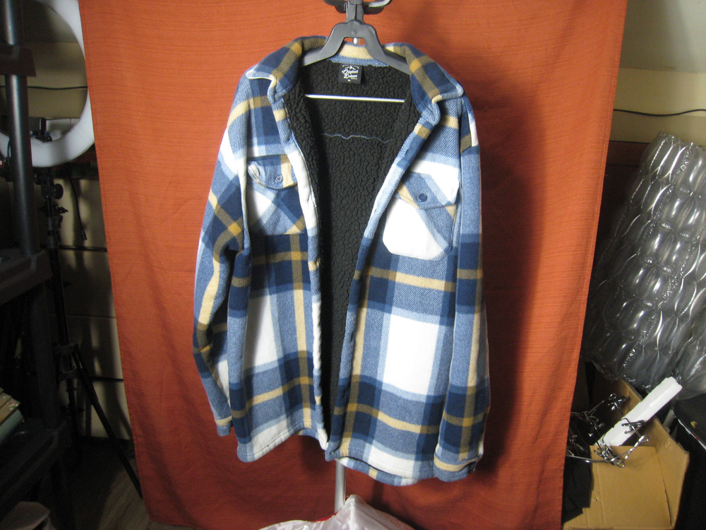 Plaid Sherpa Lined Flannel Shirt Jacket XL Blue Yellow White